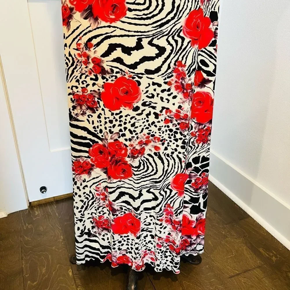 La Femme Women’s Size 0 Floral Print Open Back Formal Gown Maxi Dress Red Prom